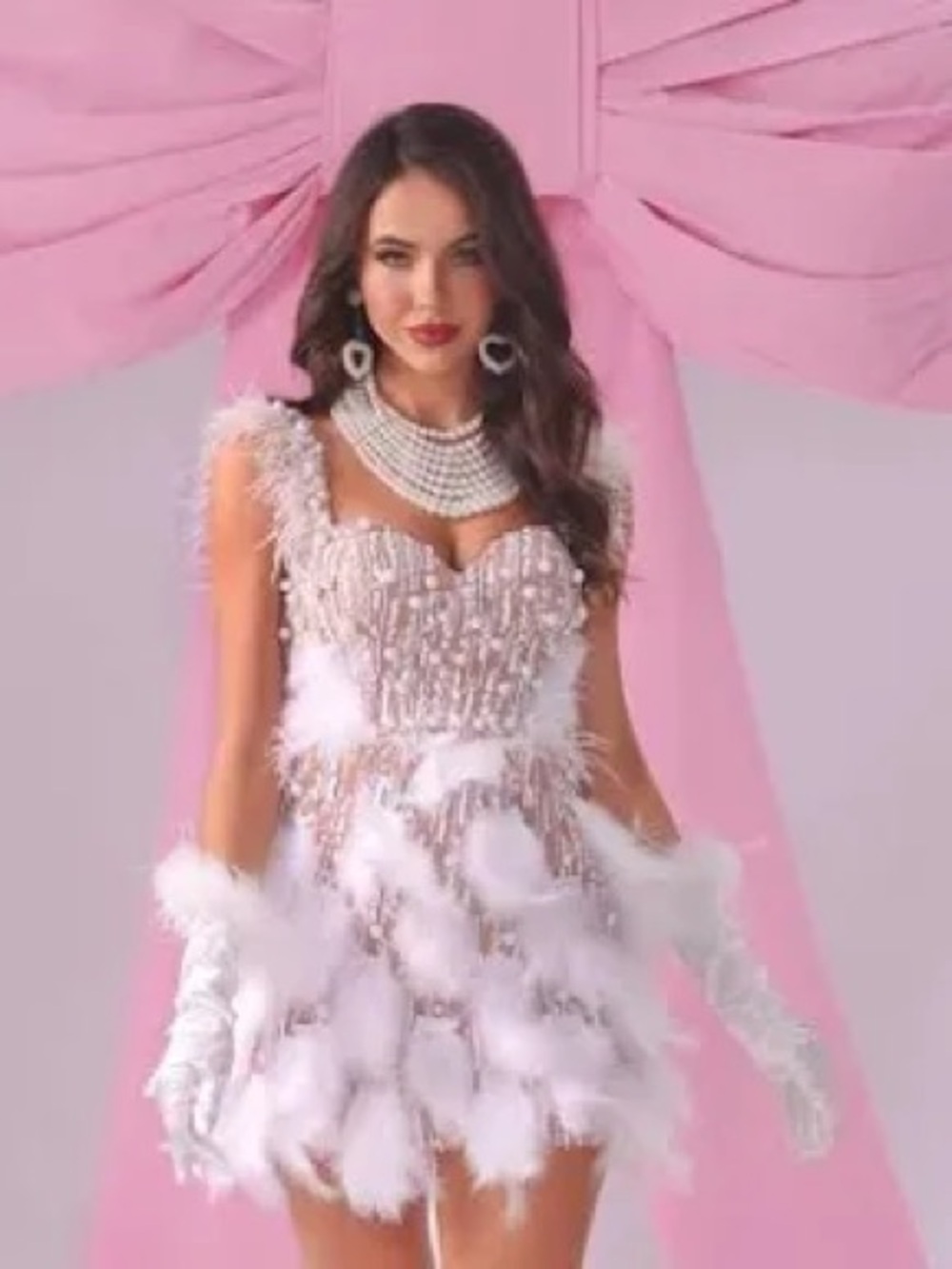 Bella Barnett Deloris Pearl Feather Mini Dress